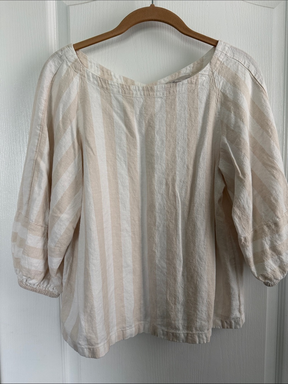 LOFT Cream and White Striped Boatneck Blouse